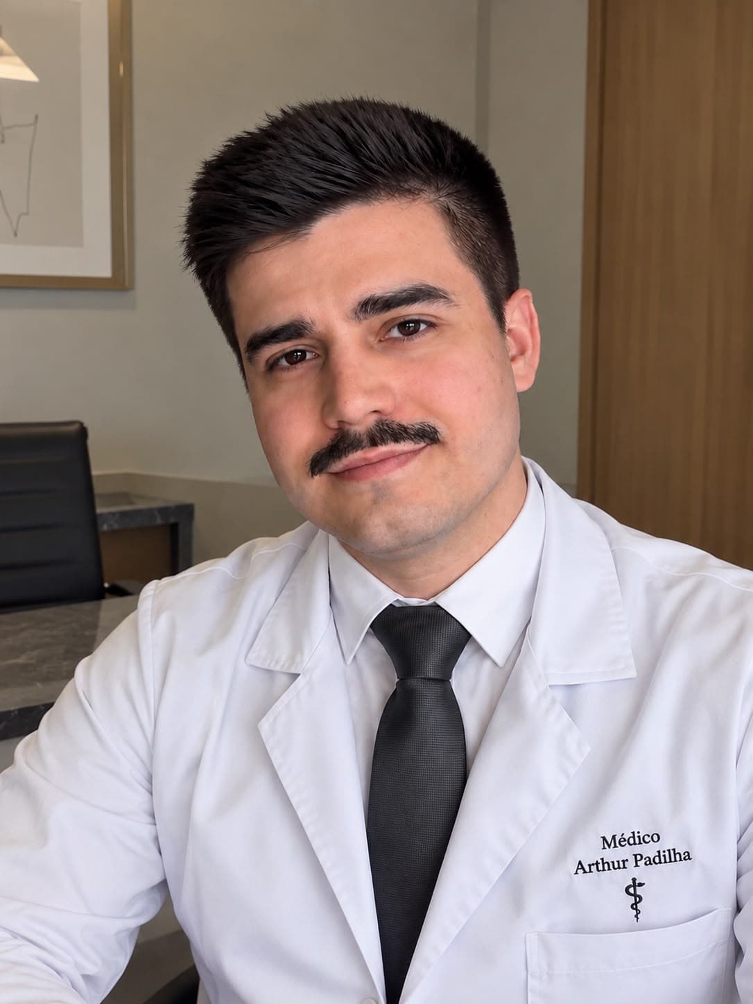 Dr. Arthur Prauchner Padilha, de jaleco e gravata